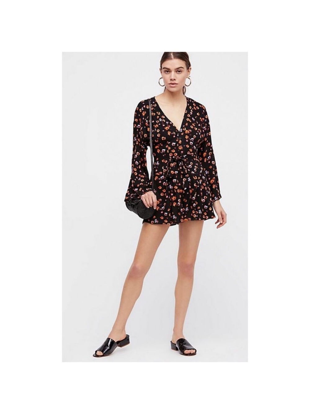 Free People Black Orange Floral L’Amour Romper Size 4